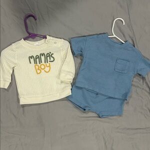 Mama's Boy Cream and Blue Kids Shirt Set